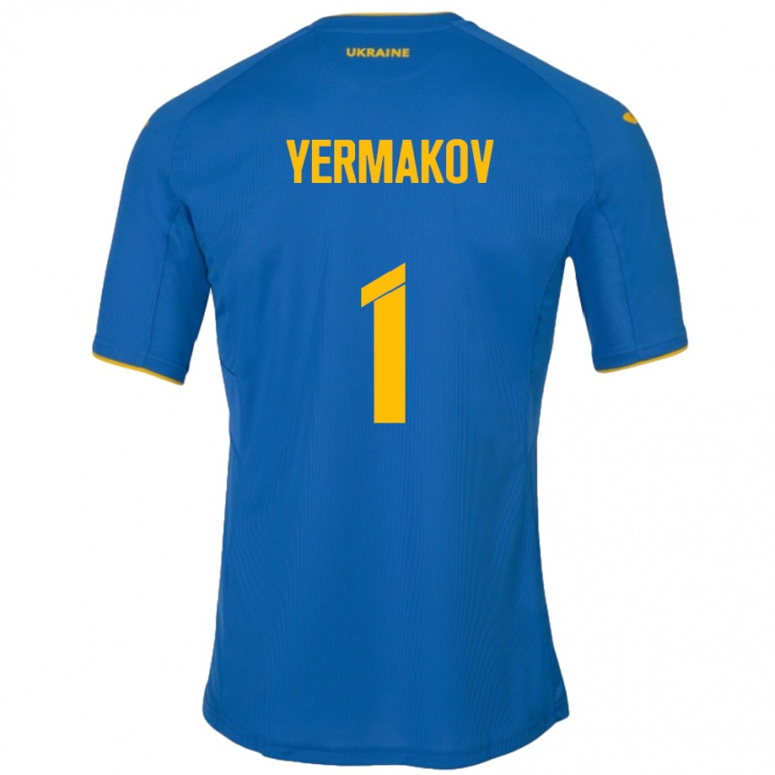 Barn Fotball Ukraina Georgiy Yermakov #1 Blå Bortetrøye Drakt Trøye 24-26 Skjorter