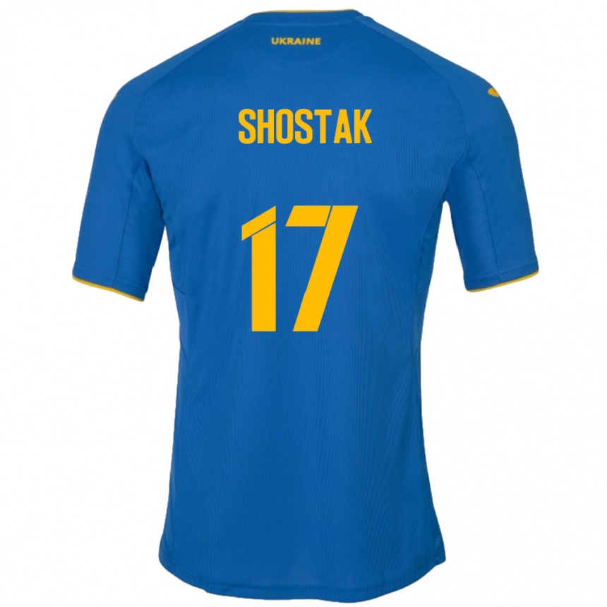 Barn Fotball Ukraina Denys Shostak #17 Blå Bortetrøye Drakt Trøye 24-26 Skjorter