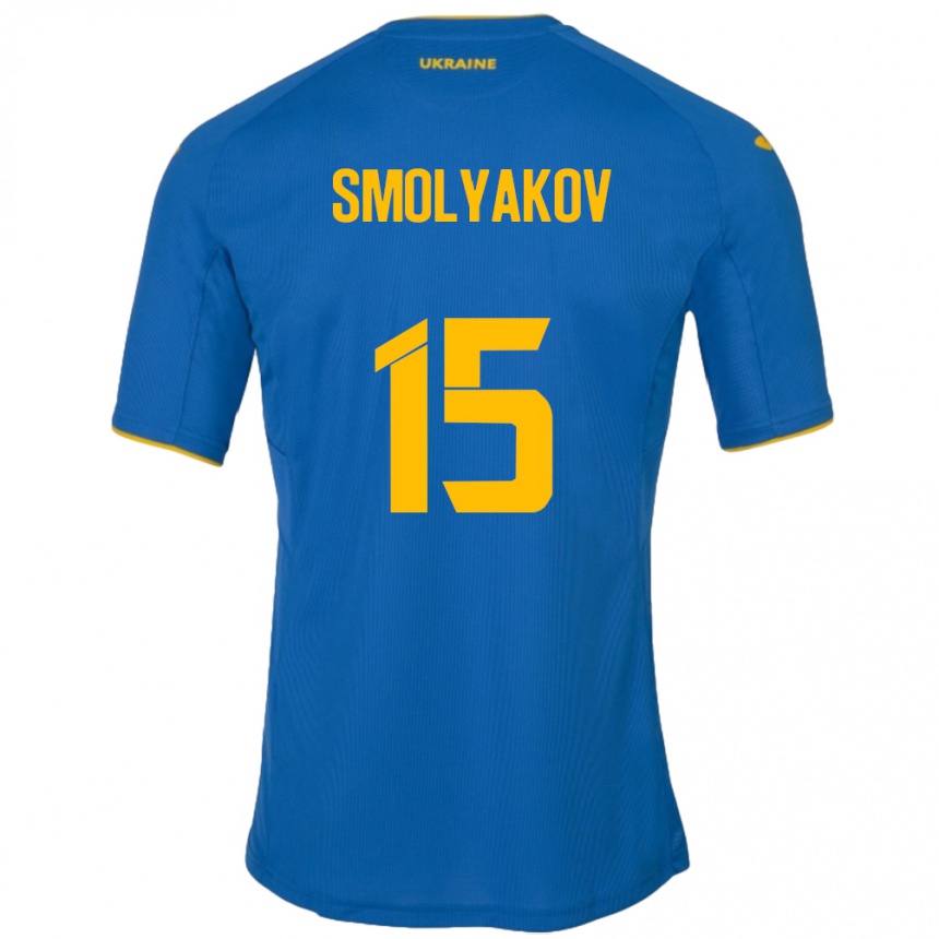 Barn Fotball Ukraina Artem Smolyakov #15 Blå Bortetrøye Drakt Trøye 24-26 Skjorter