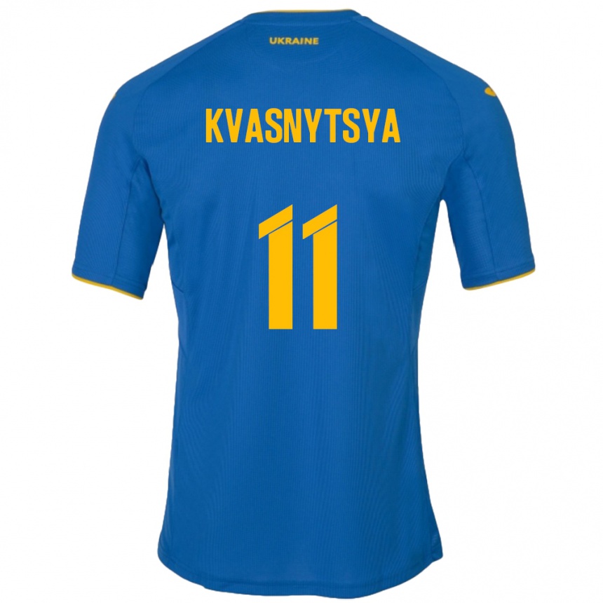 Barn Fotball Ukraina Ilya Kvasnytsya #11 Blå Bortetrøye Drakt Trøye 24-26 Skjorter