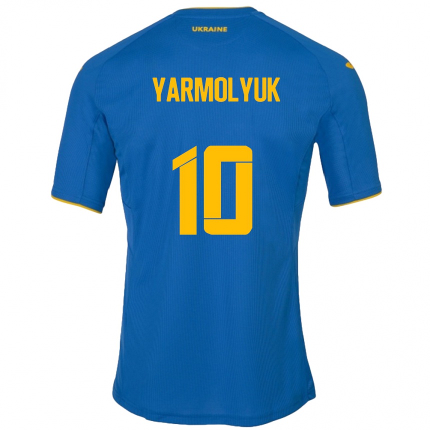 Barn Fotball Ukraina Yegor Yarmolyuk #10 Blå Bortetrøye Drakt Trøye 24-26 Skjorter