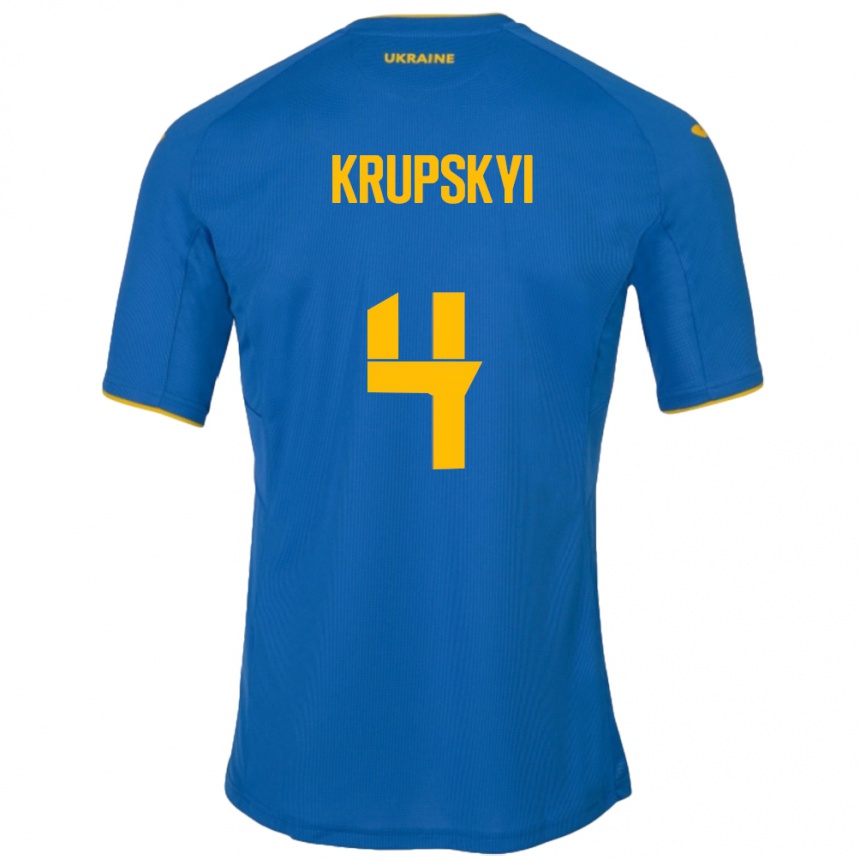 Barn Fotball Ukraina Ilya Krupskyi #4 Blå Bortetrøye Drakt Trøye 24-26 Skjorter