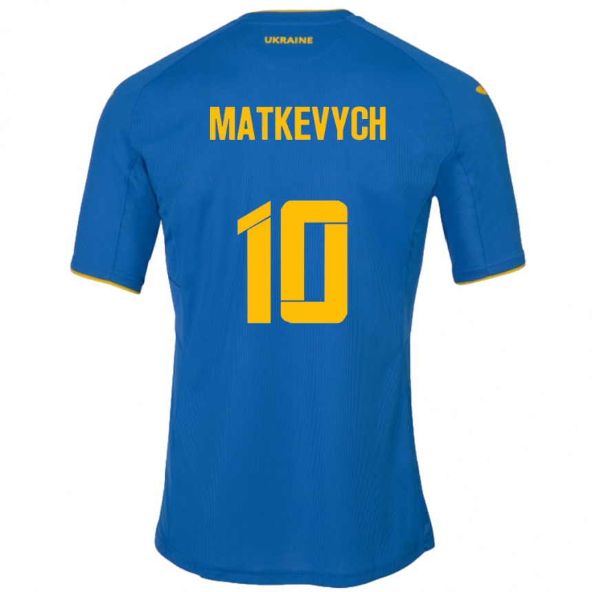 Barn Fotball Ukraina Andriy Matkevych #10 Blå Bortetrøye Drakt Trøye 24-26 Skjorter