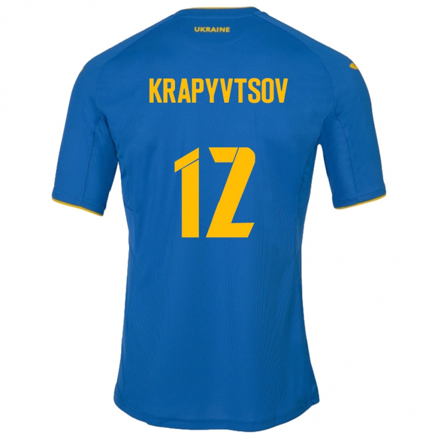 Barn Fotball Ukraina Vladyslav Krapyvtsov #12 Blå Bortetrøye Drakt Trøye 24-26 Skjorter