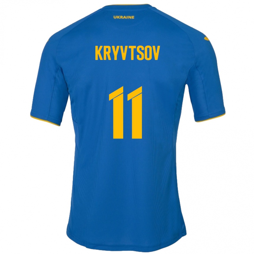 Barn Fotball Ukraina Nikita Kryvtsov #11 Blå Bortetrøye Drakt Trøye 24-26 Skjorter