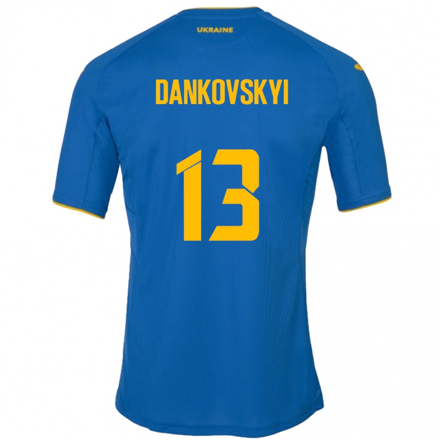 Barn Fotball Ukraina Yegor Dankovskyi #13 Blå Bortetrøye Drakt Trøye 24-26 Skjorter