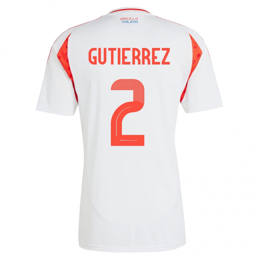 Barn Fotball Chile Joaquín Gutiérrez #2 Hvit Bortetrøye Drakt Trøye 24-26 Skjorter