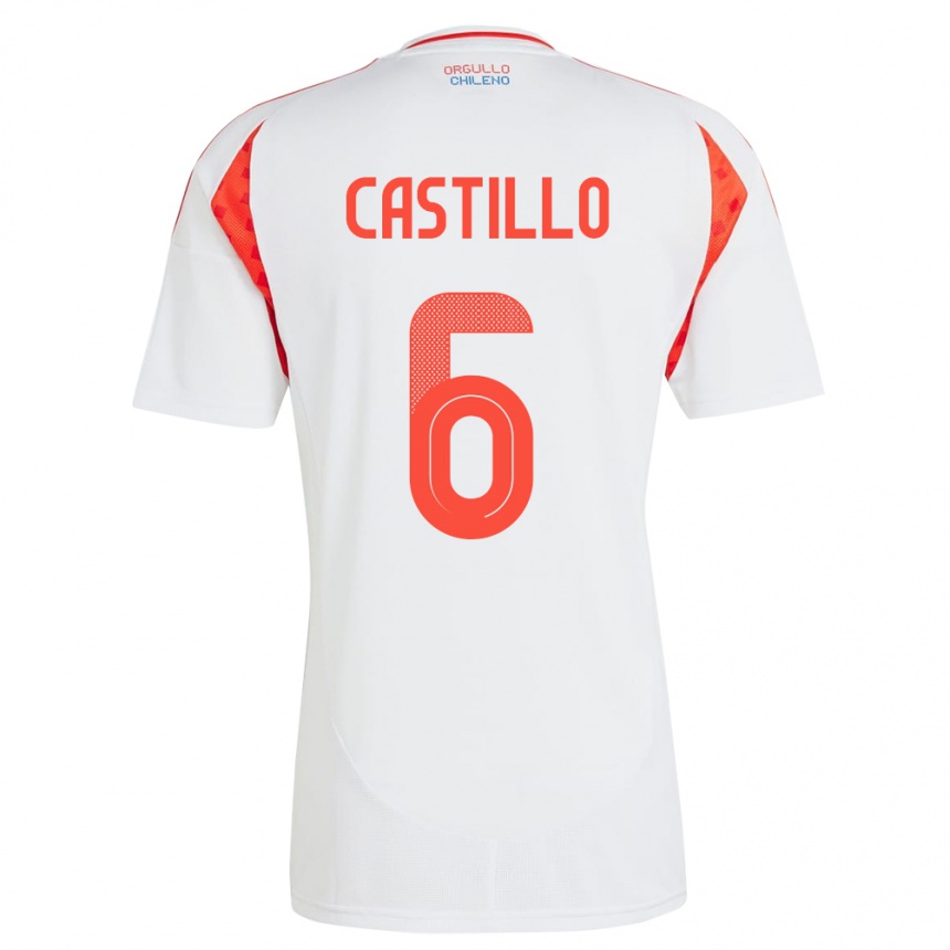 Barn Fotball Chile Cristóbal Castillo #6 Hvit Bortetrøye Drakt Trøye 24-26 Skjorter