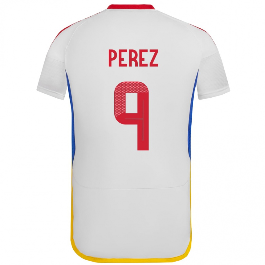 Barn Fotball Venezuela Daniel Pérez #9 Hvit Bortetrøye Drakt Trøye 24-26 Skjorter