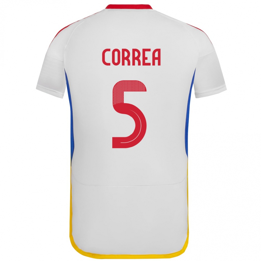 Barn Fotball Venezuela José Correa #5 Hvit Bortetrøye Drakt Trøye 24-26 Skjorter