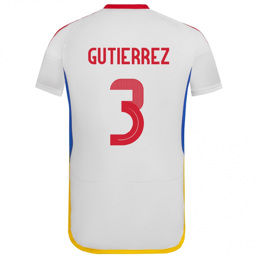 Barn Fotball Venezuela Nairelis Gutiérrez #3 Hvit Bortetrøye Drakt Trøye 24-26 Skjorter