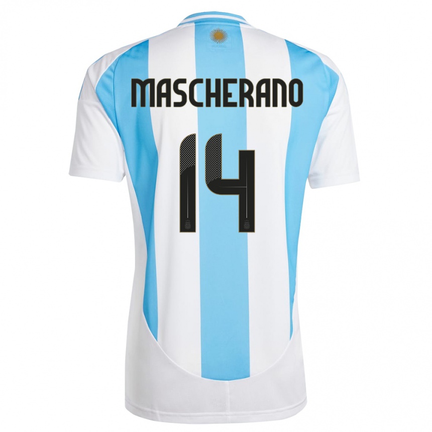 Mann Fotball Argentina Javier Mascherano #14 Hvit Blå Hjemmetrøye Drakt Trøye 24-26 Skjorter