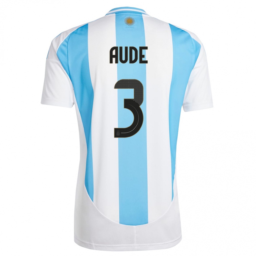 Mann Fotball Argentina Julian Aude #3 Hvit Blå Hjemmetrøye Drakt Trøye 24-26 Skjorter