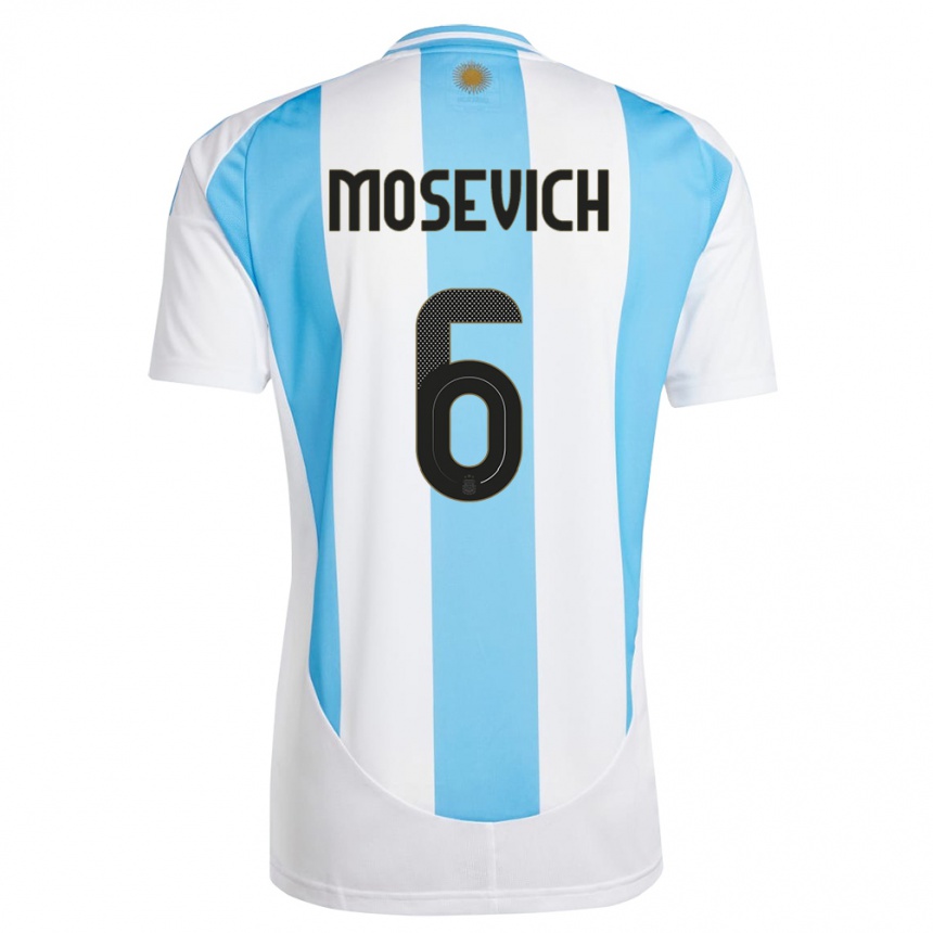 Mann Fotball Argentina Leonel Mosevich #6 Hvit Blå Hjemmetrøye Drakt Trøye 24-26 Skjorter