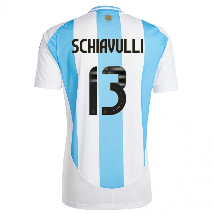 Mann Fotball Argentina Thiago Schiavulli #13 Hvit Blå Hjemmetrøye Drakt Trøye 24-26 Skjorter