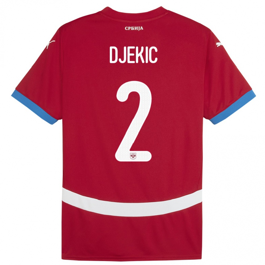 Mann Fotball Serbia Djuro Giulio Djekic #2 Rød Hjemmetrøye Drakt Trøye 24-26 Skjorter