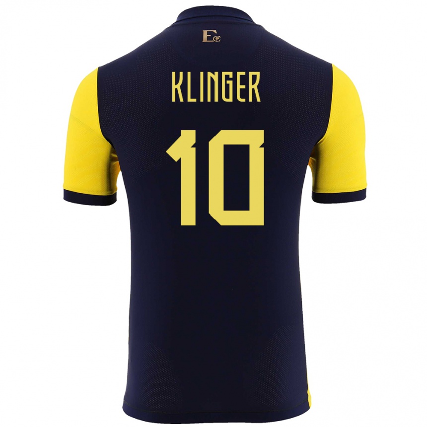 Mann Fotball Ecuador Jose Klinger #10 Gul Hjemmetrøye Drakt Trøye 24-26 Skjorter