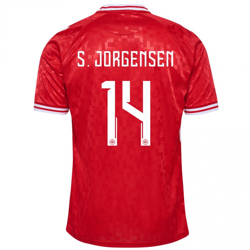 Mann Fotball Danmark Sebastian Jorgensen #14 Rød Hjemmetrøye Drakt Trøye 24-26 Skjorter