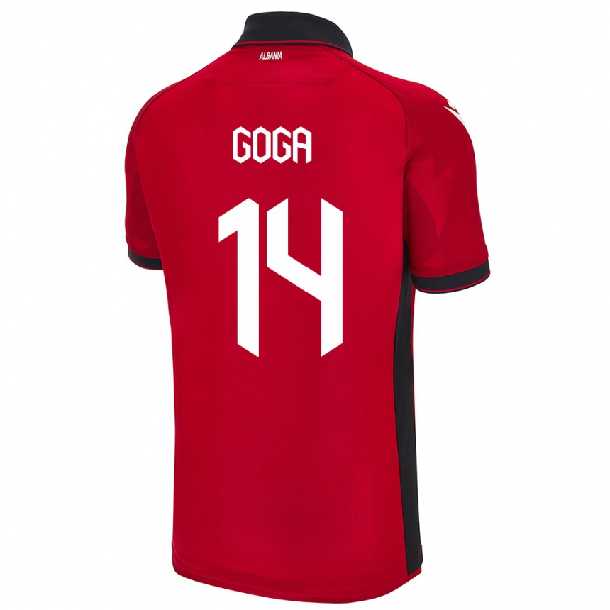 Mann Fotball Albania Ergi Goga #14 Rød Hjemmetrøye Drakt Trøye 24-26 Skjorter