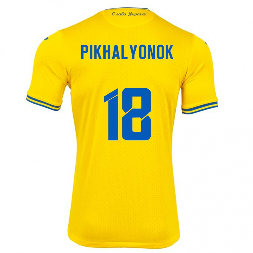 Mann Fotball Ukraina Oleksandr Pikhalyonok #18 Gul Hjemmetrøye Drakt Trøye 24-26 Skjorter