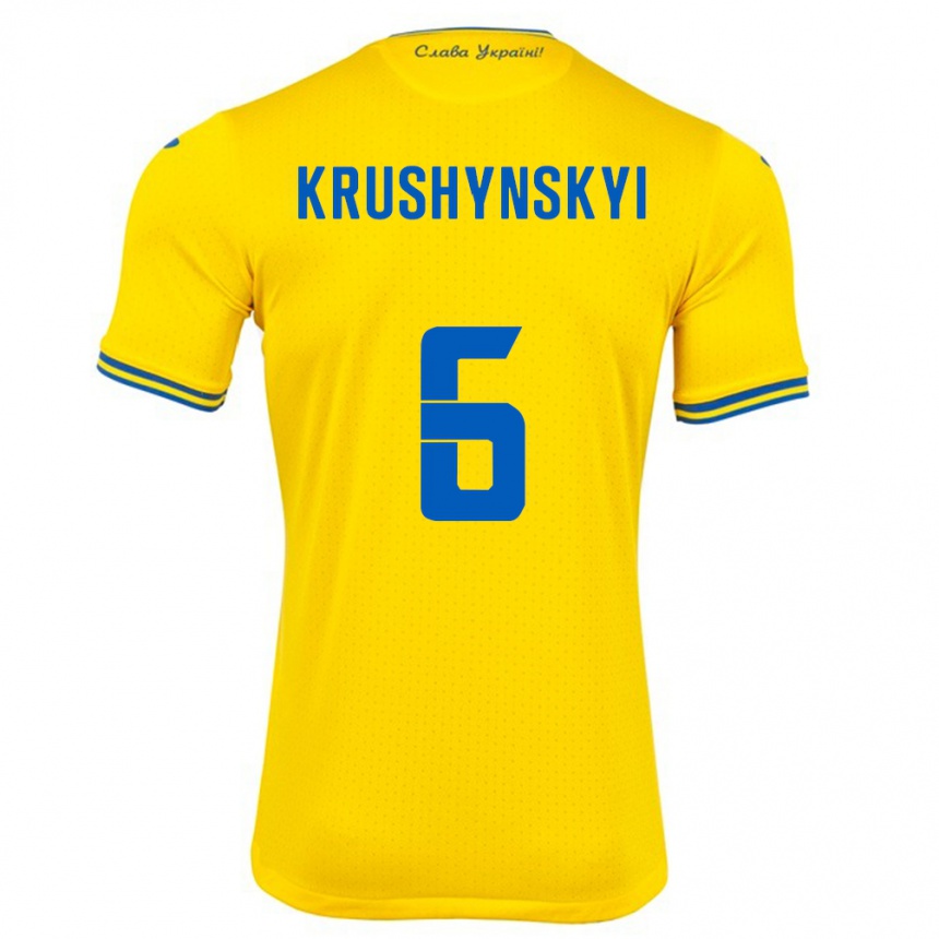 Mann Fotball Ukraina Borys Krushynskyi #6 Gul Hjemmetrøye Drakt Trøye 24-26 Skjorter