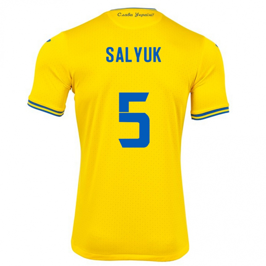 Mann Fotball Ukraina Volodymyr Salyuk #5 Gul Hjemmetrøye Drakt Trøye 24-26 Skjorter