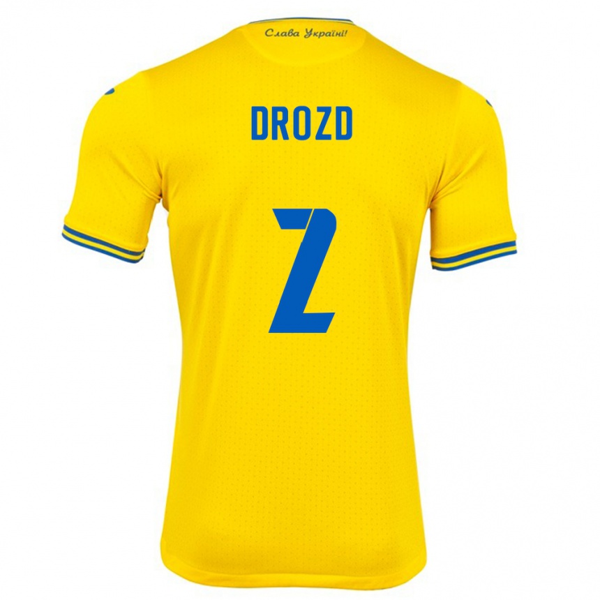 Mann Fotball Ukraina Anton Drozd #2 Gul Hjemmetrøye Drakt Trøye 24-26 Skjorter