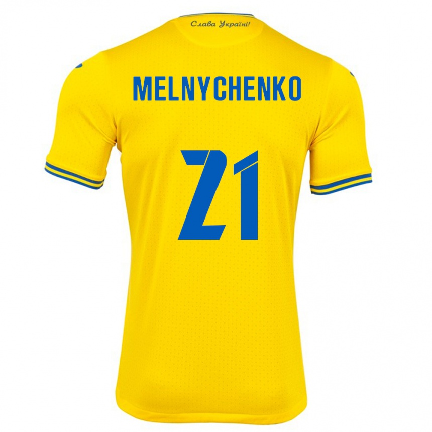 Mann Fotball Ukraina Maksym Melnychenko #21 Gul Hjemmetrøye Drakt Trøye 24-26 Skjorter