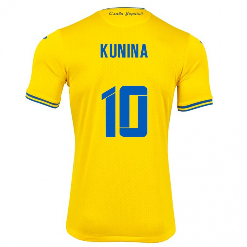 Mann Fotball Ukraina Nadiia Kunina #10 Gul Hjemmetrøye Drakt Trøye 24-26 Skjorter