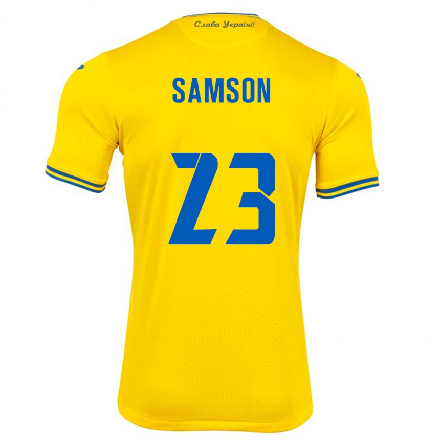 Mann Fotball Ukraina Kateryna Samson #23 Gul Hjemmetrøye Drakt Trøye 24-26 Skjorter