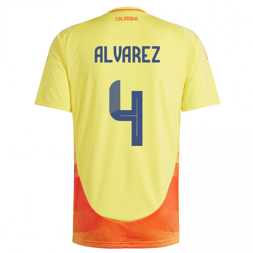 Mann Fotball Colombia Fernando Álvarez #4 Gul Hjemmetrøye Drakt Trøye 24-26 Skjorter