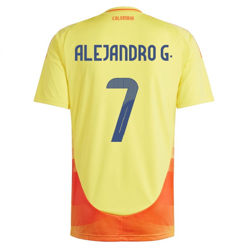 Mann Fotball Colombia Alejandro García #7 Gul Hjemmetrøye Drakt Trøye 24-26 Skjorter