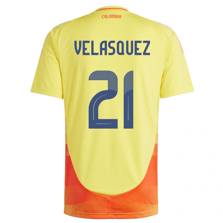 Mann Fotball Colombia Samuel Velásquez #21 Gul Hjemmetrøye Drakt Trøye 24-26 Skjorter