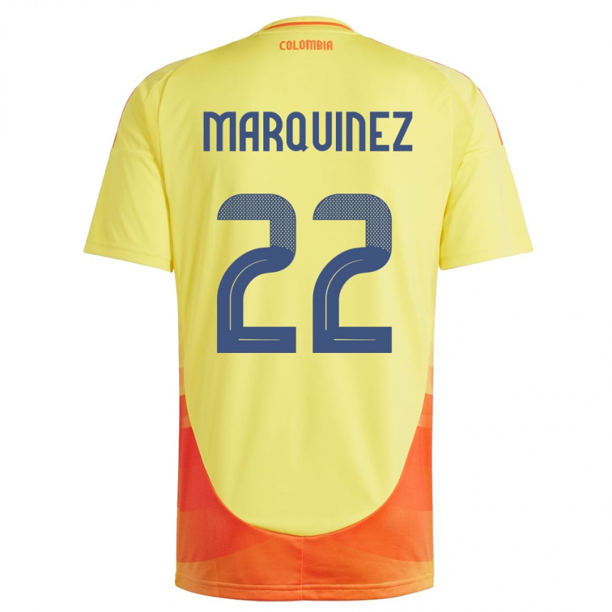 Mann Fotball Colombia Luis Marquinez #22 Gul Hjemmetrøye Drakt Trøye 24-26 Skjorter