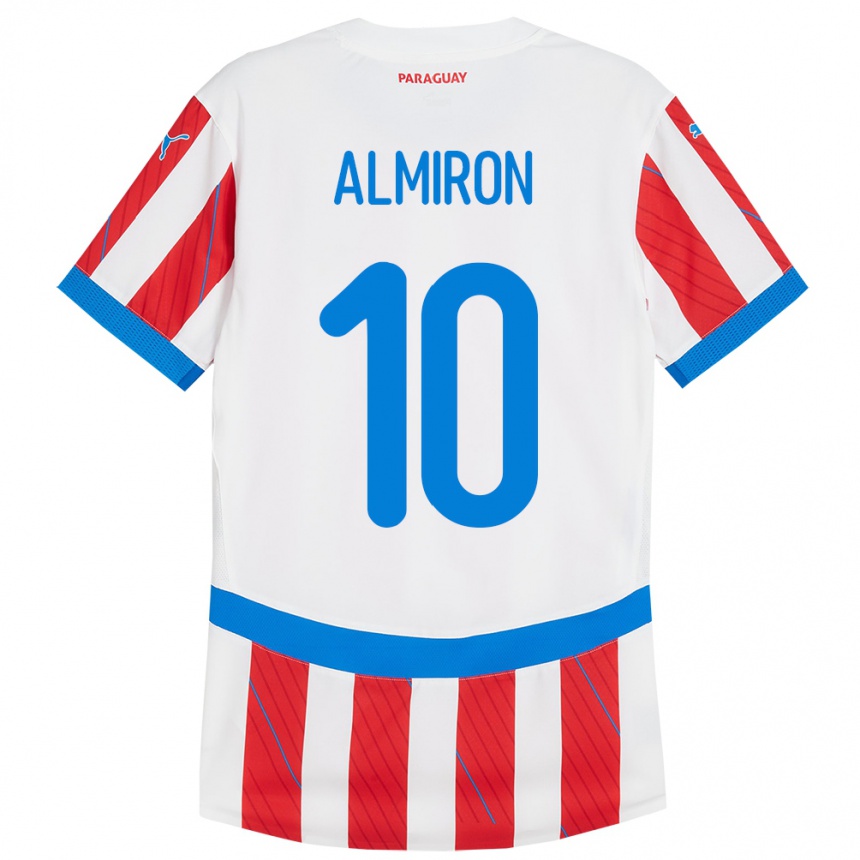 Mann Fotball Paraguay Miguel Almirón #10 Hvit Rød Hjemmetrøye Drakt Trøye 24-26 Skjorter