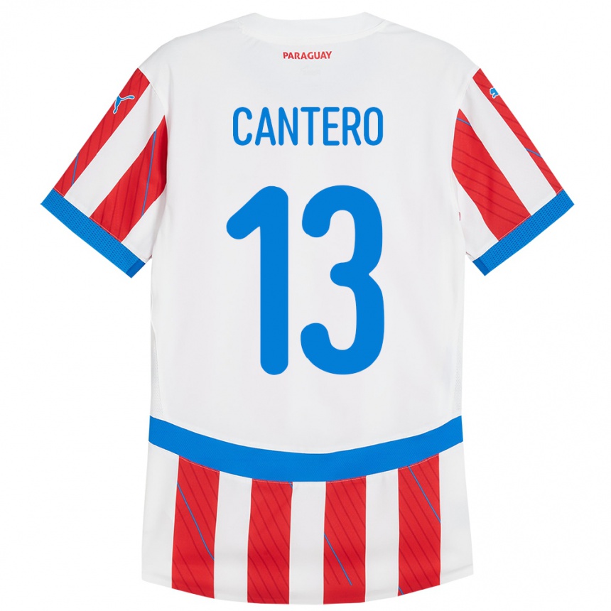 Mann Fotball Paraguay Alexis Cantero #13 Hvit Rød Hjemmetrøye Drakt Trøye 24-26 Skjorter