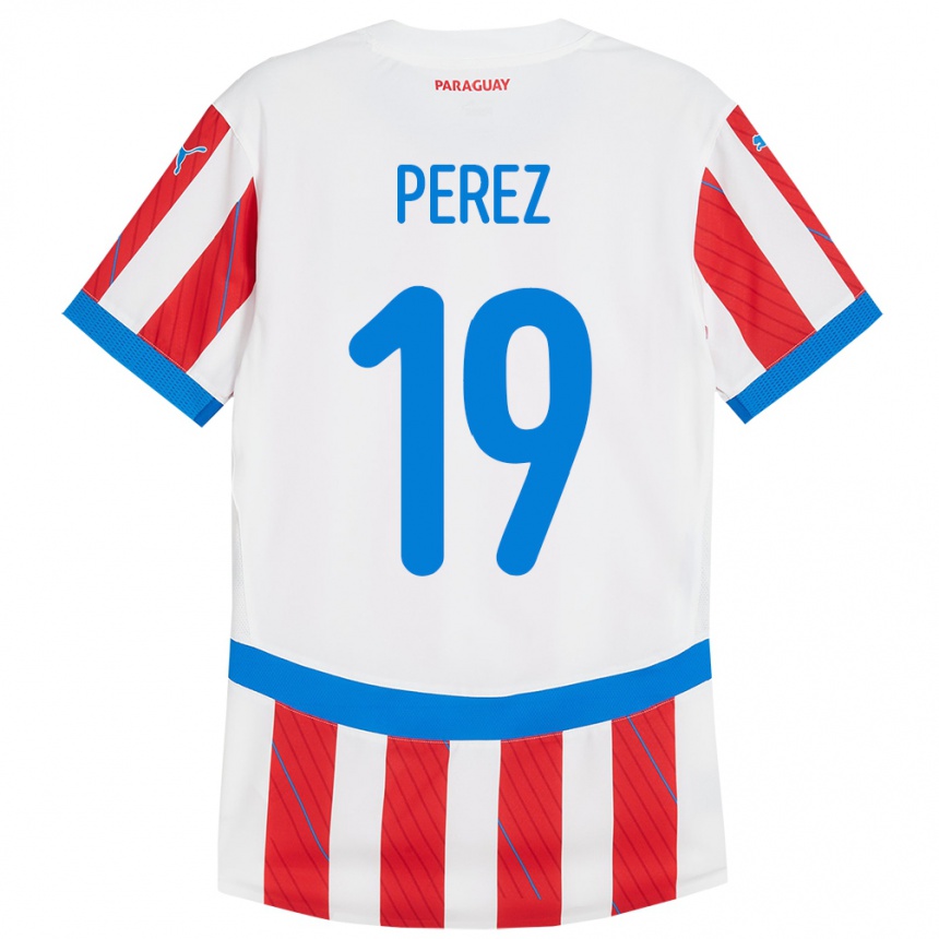 Mann Fotball Paraguay Marcelo Pérez #19 Hvit Rød Hjemmetrøye Drakt Trøye 24-26 Skjorter