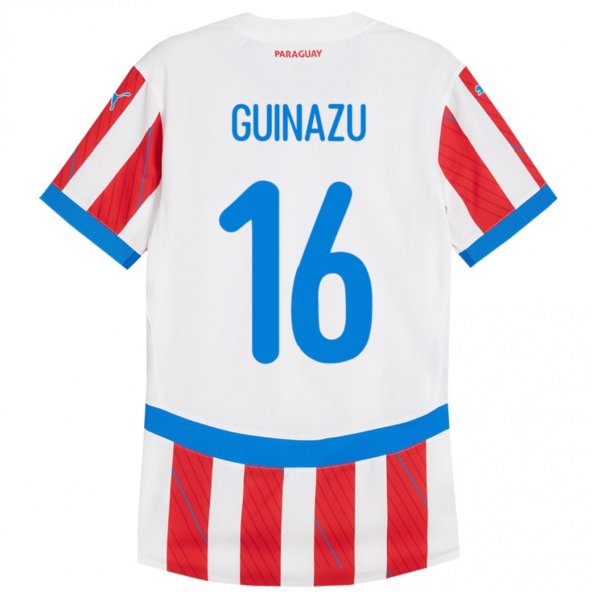 Mann Fotball Paraguay Lucas Guiñazú #16 Hvit Rød Hjemmetrøye Drakt Trøye 24-26 Skjorter