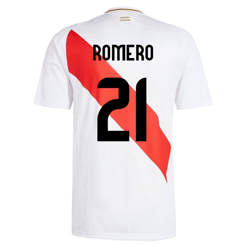 Mann Fotball Peru Diego Romero #21 Hvit Hjemmetrøye Drakt Trøye 24-26 Skjorter