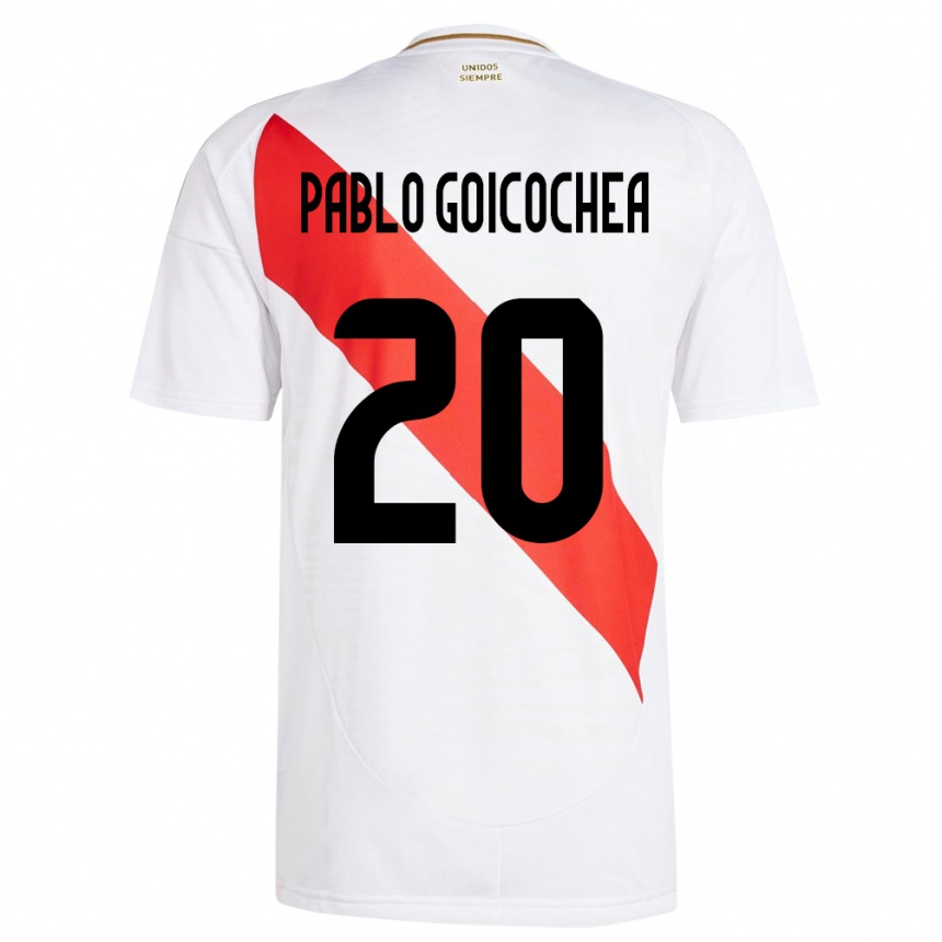 Mann Fotball Peru Juan Pablo Goicochea #20 Hvit Hjemmetrøye Drakt Trøye 24-26 Skjorter