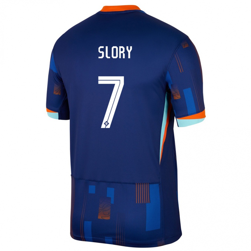 Mann Fotball Nederland Jaden Slory #7 Blå Bortetrøye Drakt Trøye 24-26 Skjorter