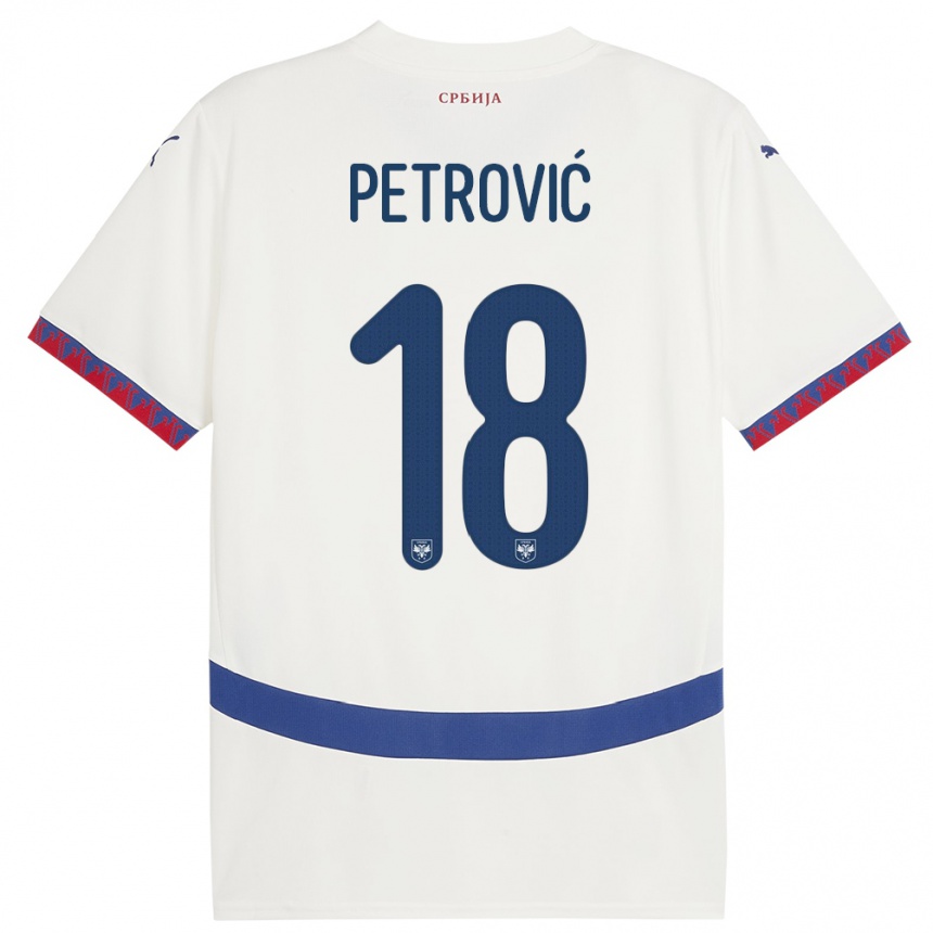 Mann Fotball Serbia Emilija Petrovic #18 Hvit Bortetrøye Drakt Trøye 24-26 Skjorter