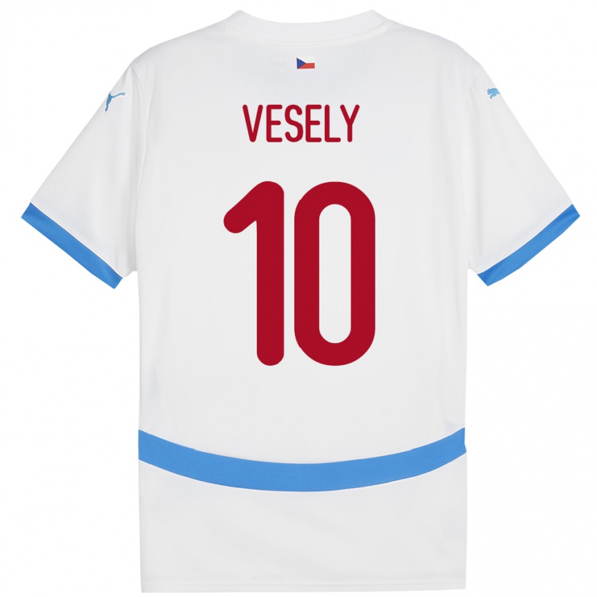 Mann Fotball Tsjekkia David Vesely #10 Hvit Bortetrøye Drakt Trøye 24-26 Skjorter