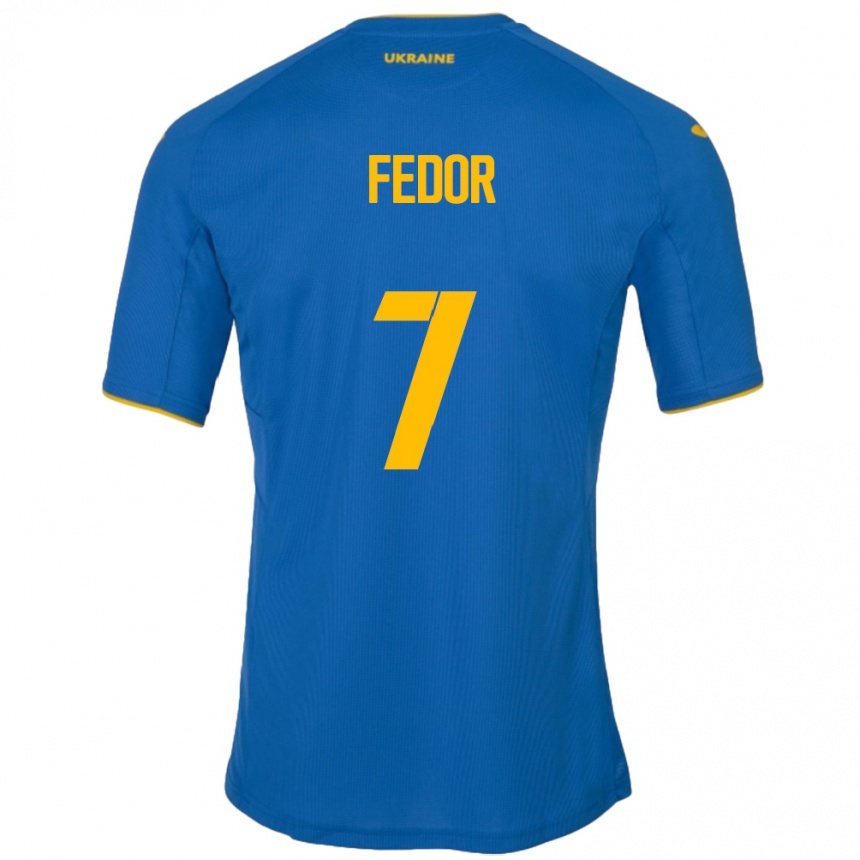 Mann Fotball Ukraina Oleg Fedor #7 Blå Bortetrøye Drakt Trøye 24-26 Skjorter