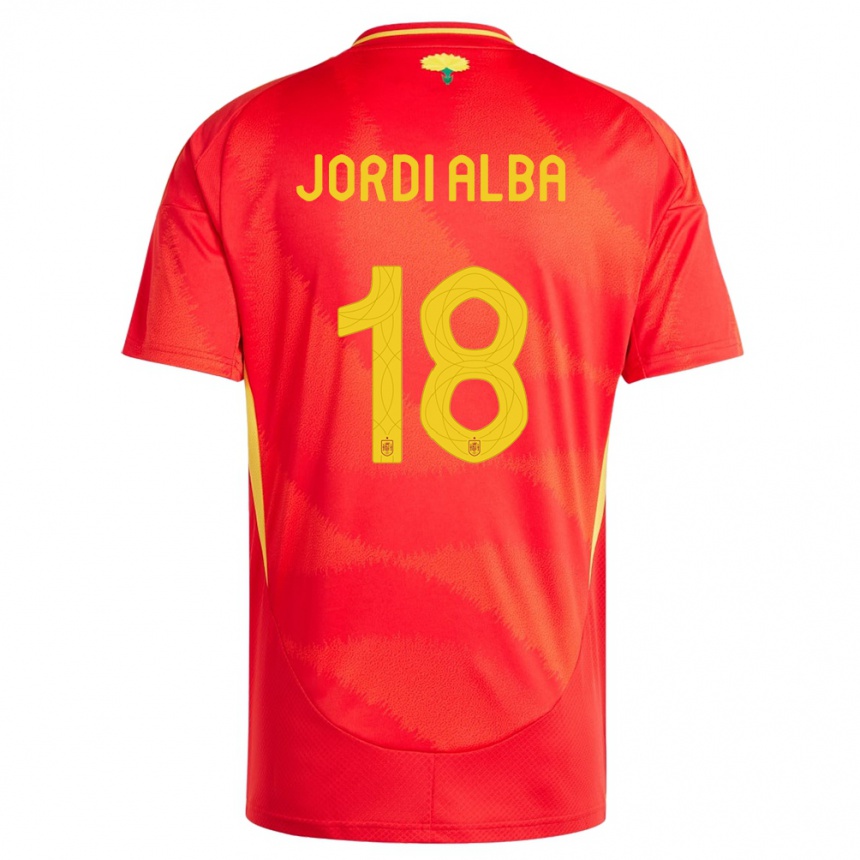 Dame Fotball Spania Jordi Alba #18 Rød Hjemmetrøye Drakt Trøye 24-26 Skjorter