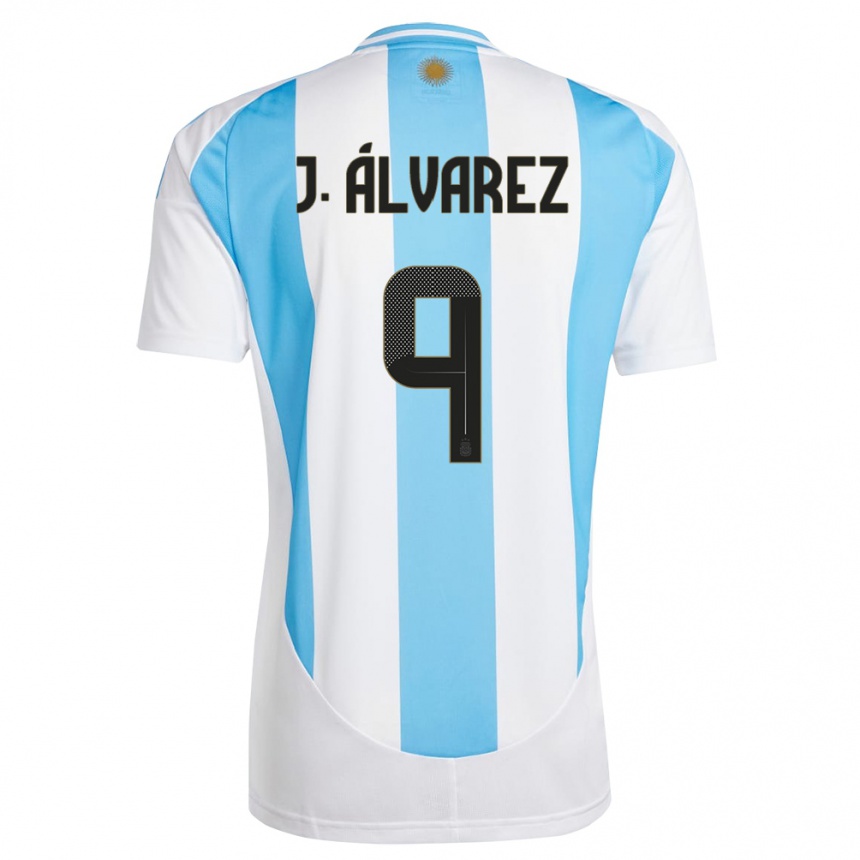 Dame Fotball Argentina Julian Alvarez #9 Hvit Blå Hjemmetrøye Drakt Trøye 24-26 Skjorter