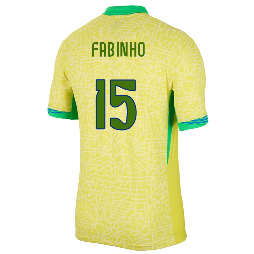 Dame Fotball Brasil Fabinho #15 Gul Hjemmetrøye Drakt Trøye 24-26 Skjorter