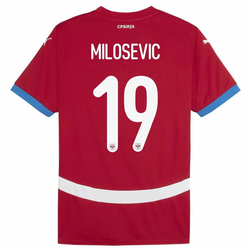 Dame Fotball Serbia Jovan Milosevic #19 Rød Hjemmetrøye Drakt Trøye 24-26 Skjorter