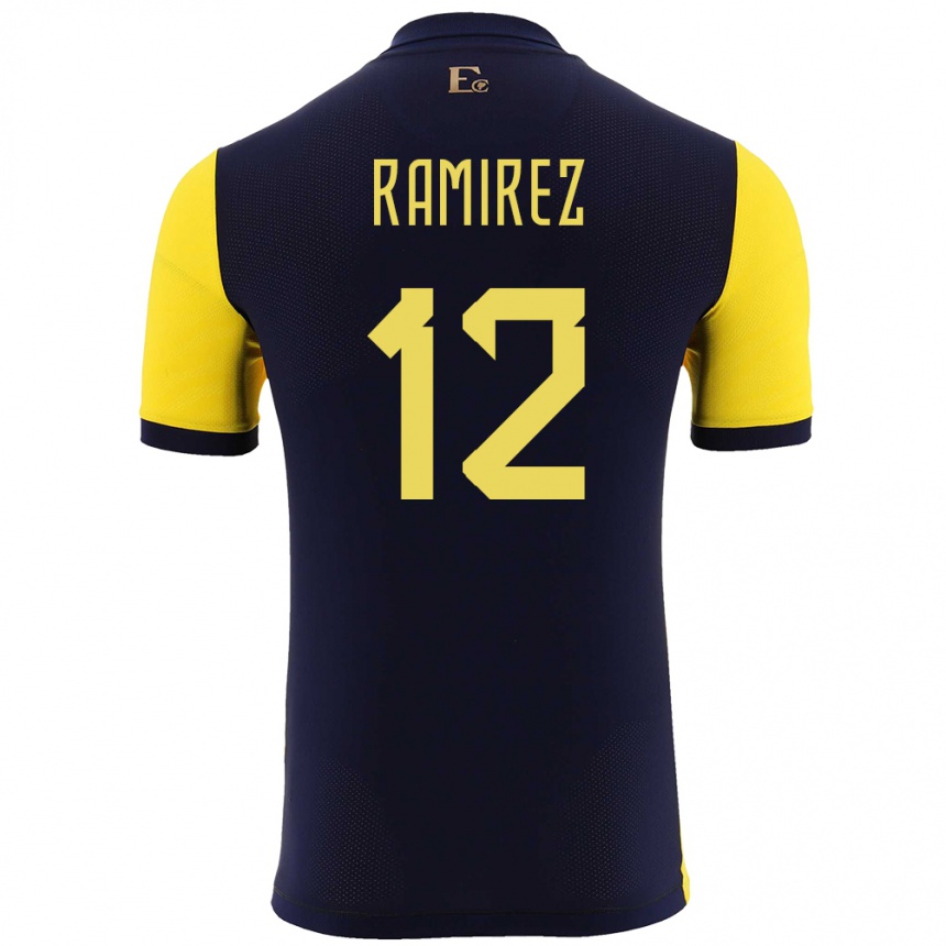 Dame Fotball Ecuador Moises Ramirez #12 Gul Hjemmetrøye Drakt Trøye 24-26 Skjorter