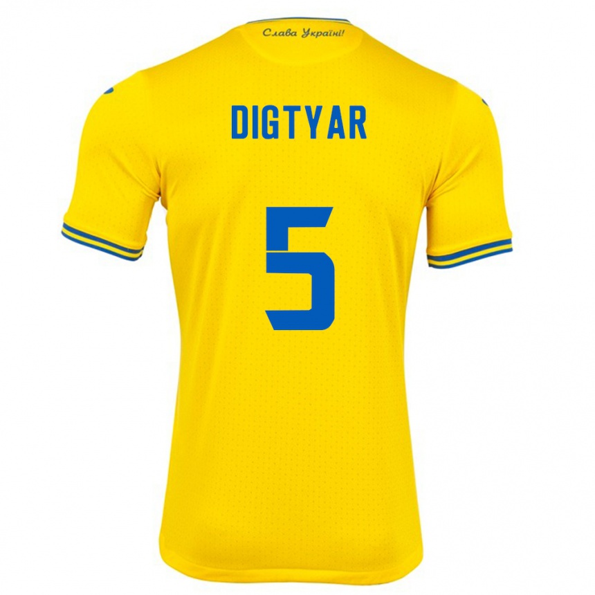 Dame Fotball Ukraina Kyrylo Digtyar #5 Gul Hjemmetrøye Drakt Trøye 24-26 Skjorter